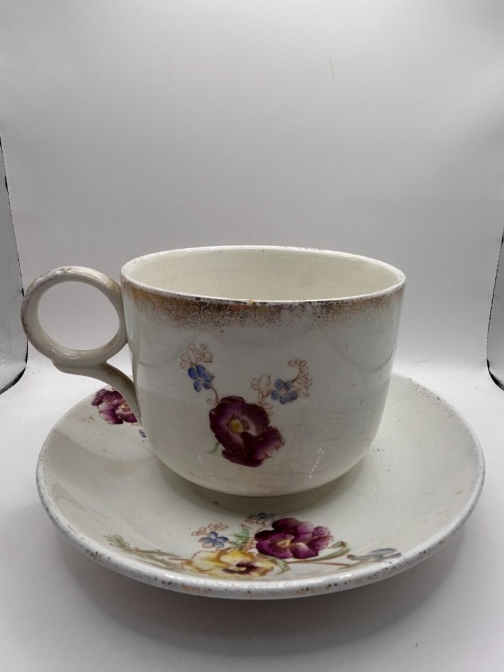Vintage Rare Oversized "Massive" Ironstone Teacup & Saucer  Tall Statement Piece